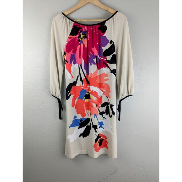 LONDON TIMES 3/4 Sleeve Floral & Tan Shift Dress Size 4 - Picture 3 of 9